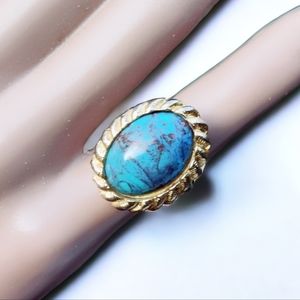Vintage turquoise czech glass ring
